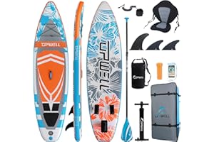 UPWELL Planche de Stand Up Paddle Gonflable 10'6'' avec Sup Accessoires Y Compris Sac à Dos, Kits de Réparation, Pont Antidérapant, Siège de Kayak, Leash, 3 Ailerons, Pagaie et Pompe à Main