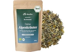 ‎BONATEA BIO Alpenkräuter Tee mit Kamillenblüten, Löwenzahn, Salbei und weiteren frischen Kräutern aus den Bergen - Lose Bergkräuter 100g