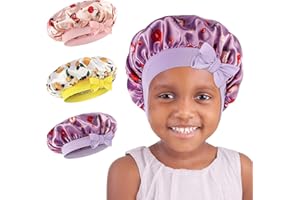 WEIPAO Kids Satin Bonnet - 3 Packs Baby Bonnet for Curly Hair Silk Sleep Cap with Adjustable Elasticated Soft Band for Child Toddler Baby