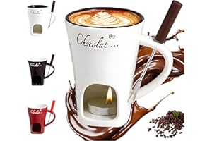 GENERISCH Schokoladenfondue Tasse,Schokofondue Teelicht,Becher zum Schmelzen von Schokolade,Keramik Schoko Fondue,Mehrzweck Chocolate Fondue Set mit Gabel,Geeignet für Käse Schokolade Butter Karamell (Weiß)