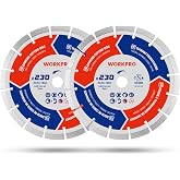 WORKPRO Diamond Discs 230 mm 2 Pieces for Wet and Dry Cutting | Diamond Saw for Concrete, Brick and Marble, High Durability,
