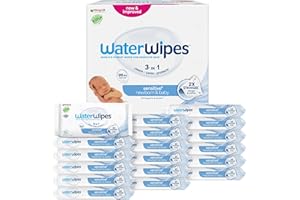 WaterWipes Sensitive+ Newborn & Baby Wipes, Chusteczki dla noworodków i niemowląt, 1080 sztuk (opakowanie 18), 3 w 1: delikatnie oczyszczają, pielęgnują, chronią, 99.9% wody, bezzapachowe