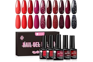 UR SUGAR Smalto Semipermanente Unghie Rosso, 10 Colori Smalti Semipermanenti per Unghie Rosso Scuro Brillante Bordeaux, Gel Semipermanente UV LED Soak Off Nail Art per San Valentino, Natale