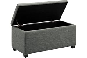 Amazon Basics Bank für den Eingangsbereich, rechteckig, gepolstert, mit Stauraum, Schlafzimmer, Flur, Polsterhocker, Leinenoptik, Dunkelgrau, 42 x 91 x 43 cm