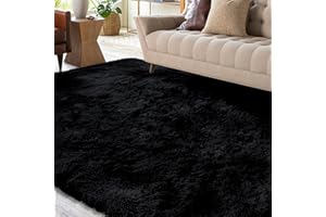 XSIVOD Black Rugs for Living Room, Ultra Soft Bedroom Rug, Plush Floor Carpet, Luxury Fluffy Shag Lounge Carpet for Nursery, Kids Baby Room, 80x160cm