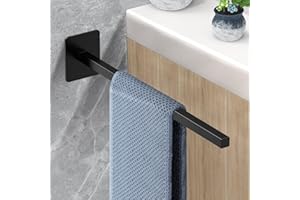 SUDEERY Handtuchhalter Ohne Bohren Einarmig, Bad Handtuchstange Selbstklebender, Edelstahl Habdtuchhalterung Schwarz Matt 39 cm