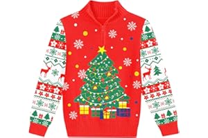 ALISISTER Boy Ugly Christmas Sweaters Kids 1/4 Zip Half Turtleneck Xmas Jumper Pullover Sweater 3-10 Years