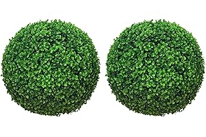 HOMCOM Set di 2 Piante Finte Sfera di Bosso Ø40cm, Piante Artificiali Decorative da Interno ed Esterno, Verde