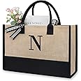 TOPDesign Initial Jute/Canvas Tote Bag, Personalized Present Bag, Suitable for Wedding, Birthday, Beach, Holiday, is a Great Gift for Women, Mom, Teachers, Friends, Bridesmaids