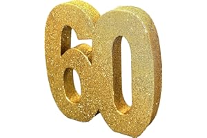 ANNIVERSARY HOUSE Number 60 Glitter Table Decoration Gold| Table Centrepiece | Table Decorations Centrepiece | 60th Birthday Decorations | Pack of 1 | 20cm |H105