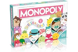 Winning Moves Squishmallows Monopoly Board Game Collectors Edition, Play with Fifi the Fox, Rosie the pig and Brock the Bulldog, includes an exclusive 4" Cam the Cat plush, great gift for ages 8+