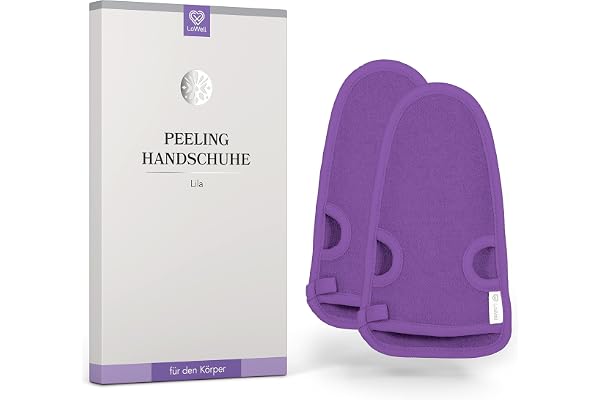 LoWell® 2 pièces de gants de gommage exfoliants- Gant exfoliant pour hammam pour le corps et le visage - Guide d'exfoliation et 2 ventouses en bonus - Violet