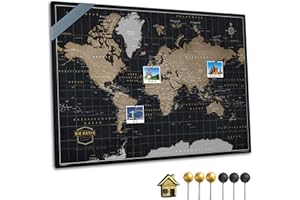CANVASCALE Canvas Weltkarte mit Pinnwand Kork zum Pinnen der Reiseziele - Wanddeko für Jeden Raum - Hochwertige Leinwand Bilder mit World Map in Verschiedenen Größen (90x60 cm, Entwurf 8)