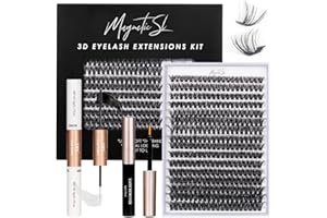 MAGNETIC SL Individual-Lashes 320PCS 60D+80D DIY Lash Extension Kit with Bond and Seal 10-16mm MIX Fluffy False Eyelashes with Glue and Eyelash Applicator, Look Like Eyelash Extension at Home(60D+80D-0.07D)