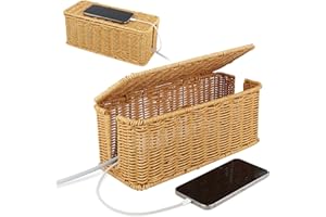 VFANDV Caja de Gestión de Cables Hecha a Mano, Caja de Gestión de Cables de Ratán, Organizador de Cables Bajo el Escritorio Cables de TV per Casa Ufficio, 31,5 x 13 x 13 cm