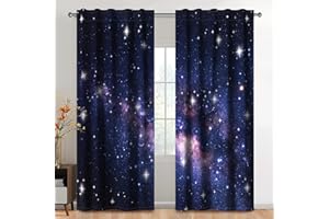 Kzzfqxb 132×214cm Ensemble de 2 Panneaux de Rideaux Ciel Étoilé, Draper mystérieux Noir Violet Galaxie pour garçons Filles Enfants, fenêtre pour Chambre et Salon