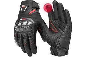 KEMIMOTO Guantes Moto Hombre, Piel de Cabra Dedos Completos con Almohadillas Antideslizantes, Pantalla Táctil y Protección para Motocross, Scooter