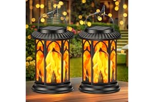 GEARLITE Solar Lights Outdoor Garden, 2 Pack Solar Lantern Outdoor with Realistic Flickering Flame, 15+ Hours Waterproof Garden Ornaments Outdoor 2 Charging Modes, Perfect Decor Gifts for Woman Mom