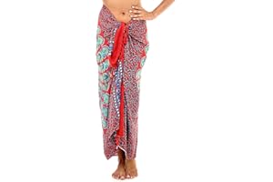SHU-SHI - Sarong pour femme - look de plage - à porter sur le maillot de bain - motif mandala/paon - taille unique - rouge