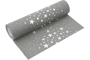 MODERNO Tischläufer in Leinen-Optik Grau 5m – Weihnachtsdeko mit Silbernen Sternen, 28 cm Breit – Festliche Tischdeko für Weihnachten & Events