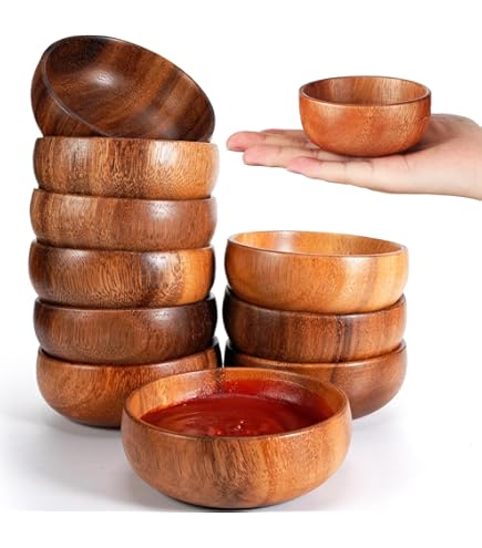 Tiny Nesting Round Wood Bowls Mix Size 2⅞", 3⅝", 4½" Stackable - View #9