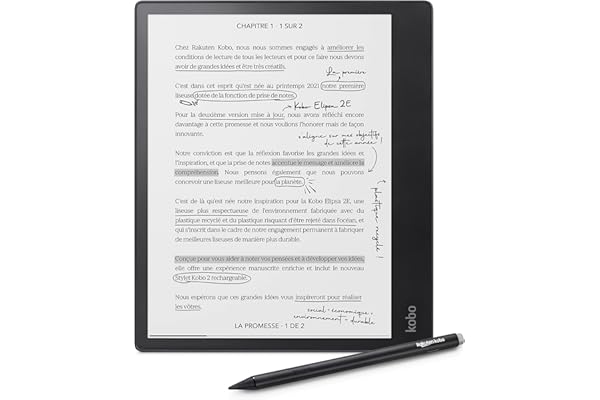 Kobo Elipsa 2E | Liseuse | 10.3” Écran Tactile antireflet avec ComfortLight Pro | Inclus Kobo Stylus 2 | Luminosité Ajustable | Wi-FI | Carta E Ink Technology | 32GB