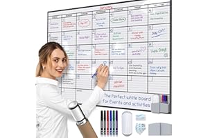 OFFICEAID Calendario grande de borrado en seco para pared, calendario de pared grande de borrado en seco mensual, 1 m, 17 x 26, 24 x 36, 36 x 48 y 3 m, 40 x 17 pulgadas, calendario de borrado en seco para