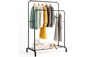 edihome, Kleiderständer, Kleiderstange, Doppelt, 110 x 150 x 54 cm, Schuhregal, Metallisch, Stabil, Clothes Rack, Klamotten Ständer, Clothes Organizer (Schwarz)