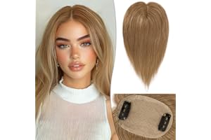 RUWISS Topper Ludzkie Włosy Dla Kobiet Przedłużanie Ludzkich Włosów Bez Grzywki Peruki z Przerzedzonymi Włosami 7,5 x 13 cm Jedwabna Baza 100% Z Prawdziwymi Ludzkimi Włosami Klip Topper 25 cm 25