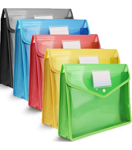 4-Pack Clear Plastic Envelopes With Snap Closure - A4/US Letter Size, Waterproof File Folders For School, Office & Home Organization