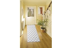 Bravich Modern Geometric Trellis Pattern Very Long Hallway Hall Runner Narrow Rugs Custom Length Grey Stair Carpet Mats 60x180CM (2'X6')