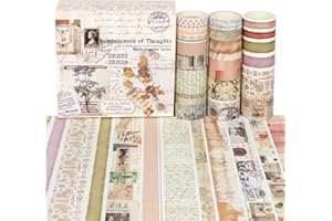 Draupnir 20 Rotoli di Nastro Adesivo Vintage Estetico, 25/20/15/10/5 mm Vintage Washi Tapes Set per Decorativi Agenda, Agende, Scrapbooking, Album fai da te, Diario - Reminiscence