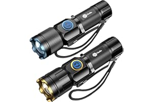 ‎SKYLLA Skylla 2 Stück Taschenlampe klein aufladbar extrem hell torch Mini LED USB Wasserdichte IPX6 3000 Lumen 5 Licht Modi Variable Zoom HandfackelnTasche Blitz Für Camping, Gassigehen, Notfälle