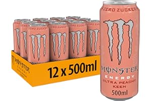 ‎MONSTER Monster Energy Ultra Peachy Keen - koffeinhaltiger Energy Drink mit erfrischendem Pfirsich-Geschmack - ohne Zucker und ohne Kalorien - in praktischen Einweg Dosen (12 x 500 ml)