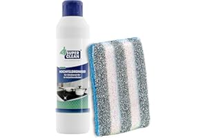 SUPERCLEAN SUPER CLEAN Środek do czyszczenia płyt kuchennych do wszystkich płyt ceramicznych i indukcyjnych | Zawartość: 250 ml + gąbka Duo | Usuwa przypalenia i tłuszcz – Skuteczne czyszczenie i pielęgnacja