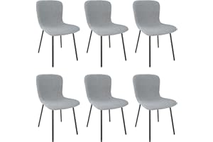 ANVOFONG Set of 6 Dining Chairs, Kitchen Chairs with Upholstered Seat Backrest and Black Metal Legs, for Dining Room Living Room Kitchen(Gray).