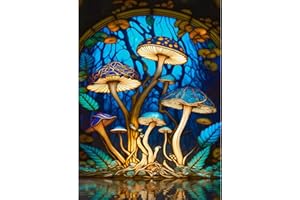 QENSPE 5D Champignon Diamond Painting, DIY Fantaisie Peinture Diamant Kit Adulte, Bleu Diamant Painting Rond Broderie Kit Complet, Strass Point de Croix Diamond Art Decoration Chambre Murale 30x40cm