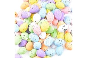 BETESSIN 100 Pcs 7 Colors Hanging Foam Easter Eggs Graffiti Speckled Eggs Mini Styrofoam Bird Egg Decorative for Easter Tree Decorations Basket Filler Ornaments