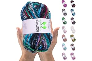 MeriWoolArt Merino Wolle zum Stricken – 75 m Mehrfarbige Dicke Weiche Merinowolle zum Stricken für Pullover Jacken – XXL Handstrickwolle – Voluminöse DIY Wolle für Schals Decken Tücher Geschenke