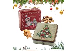 Shyllin 2 Pezzi Scatola in Latta per Biscotti Natalizi, 17x17x6 cm, Scatola Latta Caramelle Rettangolare, Biscottiera Natalizia, per Caramelle, Tè, Caffè, Biscotti, Regali