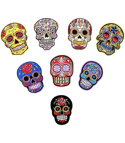 Patch Brodé Tête De Mort Mexicain - écusson Thermocollant Ou à Coudre, 8,5 Cm, Pour Personnalisation Vêtements - 10