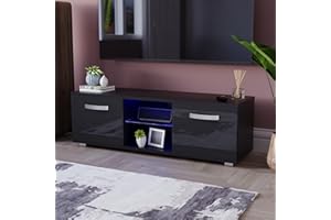 Vida Designs Cosmo LED TV Unit 2 Door Modern Gloss Matte MDF Living Room Cabinet Media Stand Furntiure RGB Light Black 120cm