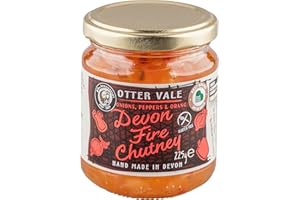 Otter Vale Devon Fire Chutney, Scotch Bonnet chilli heat with a hint of tangy fruit, hand-made in Devon, gluten-free, 225 g glass jar