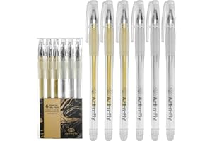 ART-N-FLY Gold & Silver Gel Pen for Artist 0.7mm Fine Point - Gold Ink Pen 6 pack - Silver/Gold Metallic Pens for Art Drawing, Sketching & Writing - Archival Gel Ink - Opaque on Black Paper