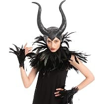 Costume Maléfique Femme – Robe Sorcière Gothique Avec Cape, Corne Et Gants – Déguisement Halloween Cosplay