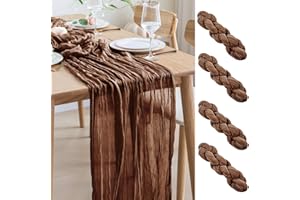 Asee'm 4 x Table Runner Cheese Cloth 300 x 90 cm Brown Boho Transparent Runner Table Wedding Gauze Fabric Rustic Cheese Cloth for Bridal Shower Party