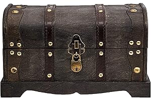 BRYNNBERG - Pirate Treasure Chest Storage Box - Columbus 31x18x18cm - Durable Wooden Treasure Chest with Lock - Unique Handmade Decorative Wood Storage Box - Vintage Wood Chest Box - The Best Gift