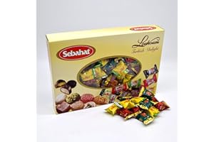 GÜDSTUF Sebahat 2kg Gift Box of Individually Wrapped Turkish Delight Mixed Flavours – Lemon, Pomegranate and Mint. Approx 120pcs
