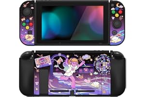 PlayVital ZealProtect Funda Protectora Suave para Nintendo Switch Accesorios Carcasa con Protector de Pantalla & Tapas de Agarre para el Pulgar & Pegatinas de ABXY Dirección Botón(Notas de Baile)