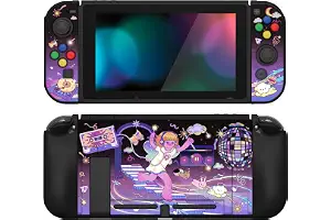 PlayVital ZealProtect Funda Protectora Suave para Nintendo Switch Accesorios Carcasa con Protector de Pantalla & Tapas de Agarre para el Pulgar & Pegatinas de ABXY Dirección Botón(Notas de Baile)
